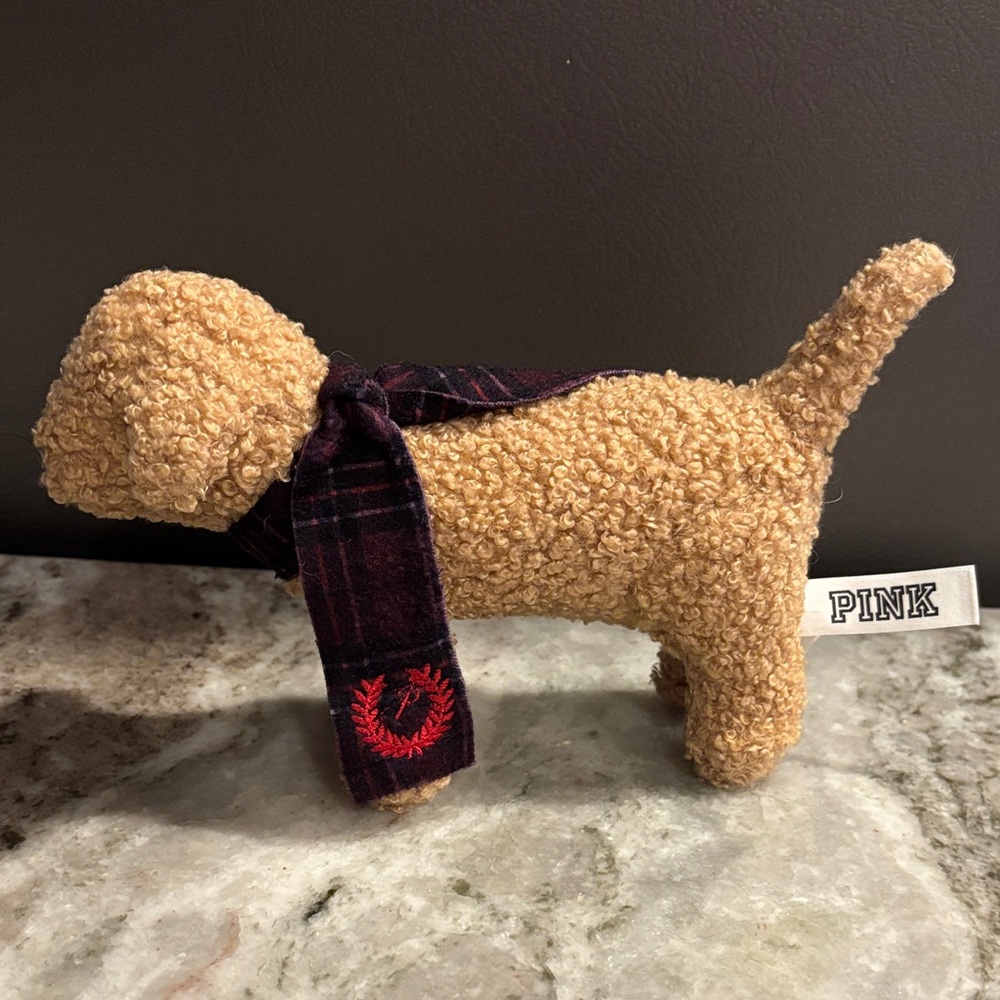 PINK Victoria's Secret Brown Dog Plush with Plaid Scarf